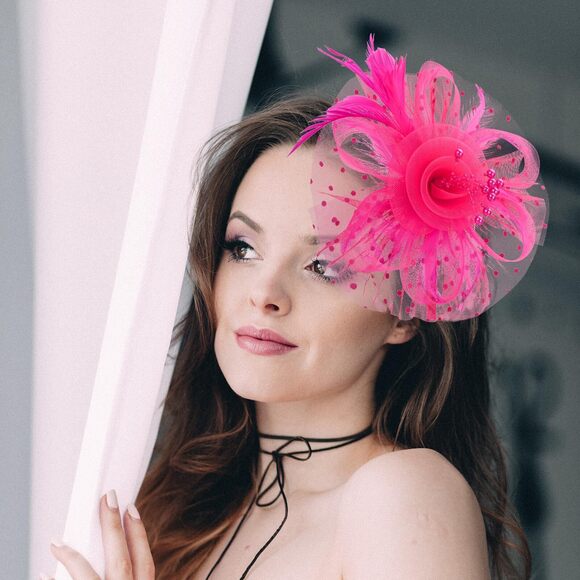 7813 Fascinators Hatsfor Women, Tea Party Derby Hats Pink Fascinators Headband - Picture 7 of 7